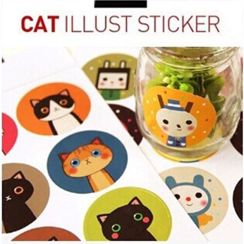 18PCS/Set Korean Stationery Decoration Stickers Exquisite Waterproof Cute Cat Round Universal Sealing Stickers