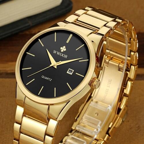 2021 Relogio Masculino WWOOR Mnes Wacthes Top Brand Luxury Gold Black Stainless Steel Waterproof Date Fashion Mens Wrist Watch