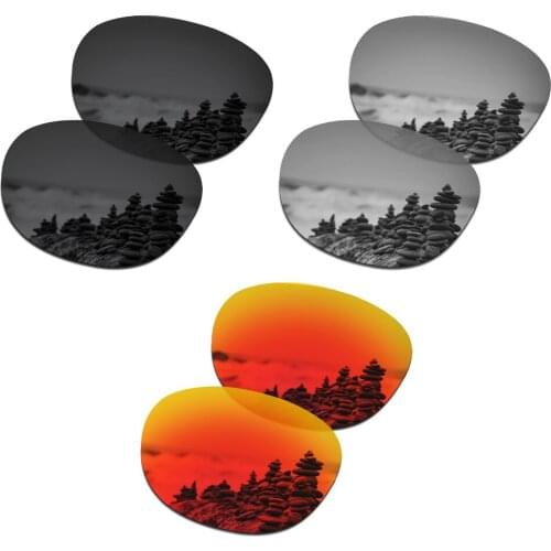 SmartVLT 3 Pairs Polarized Sunglasses Replacement Lenses for Oakley Latch Stealth Black and Silver Titanium and Fire Red