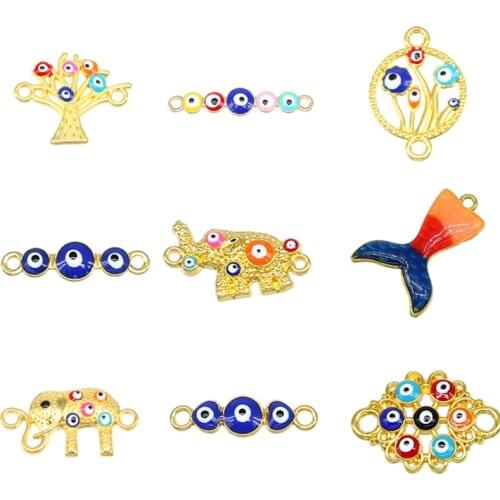 6PCS Heart Shape Tree of Life Lucky Icon Nine Types of Turkey Eye Jewelry Accessories Jewelry Necklace Bracelet Connector