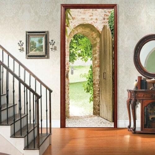 77x200cm Green Leaf Door Sticker Home Decor Beautiful Scenery Adhesive Waterproof Wallpaper For Bedroom Living Room Mural Decal