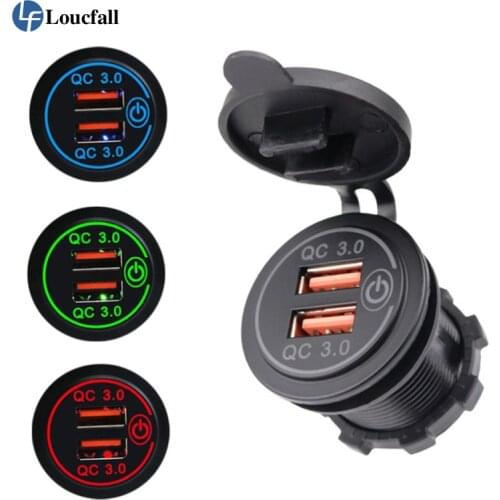 QC 3.0 Dual USB Car Charger Socket Touch Switch Waterproof Universal Car Truck Boat Dual USB Charger Socket For Phone Tablet