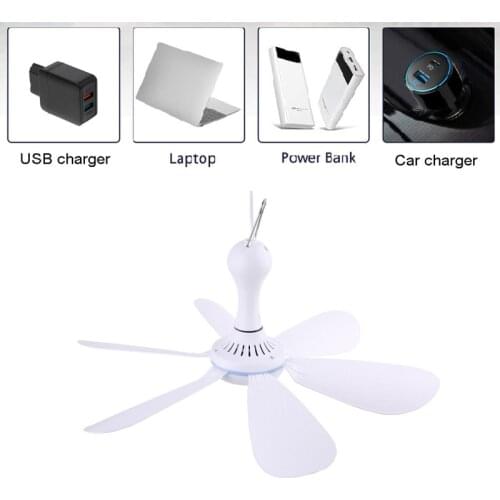 Silent 6 Leaves USB Powered Ceiling Canopy Fan with Remote Control Timing 4 Speed Hanging Fan for Camping Bed Tent