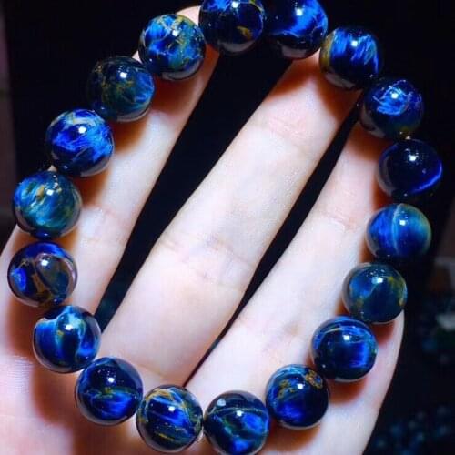 Genuine Natural Pietersite Blue Stretch Gemstone Round Beads Bracelet 11.4mm From Namibia AAAAA Cedrtificate