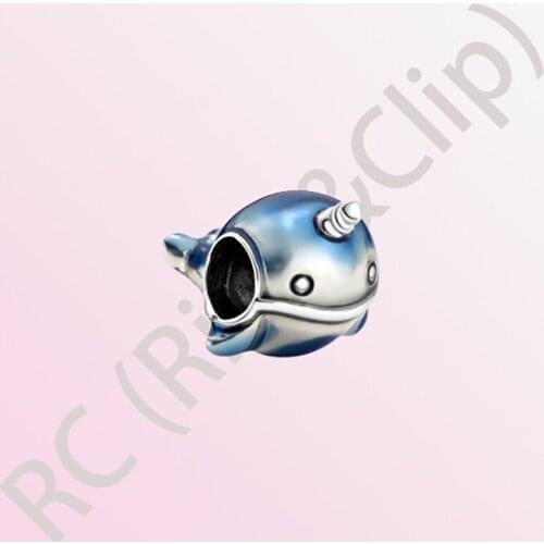 2020 Summer New S925 Sterling Silver Beads Shimmering Narwhal Charms fit Original Pandora Bracelets Women DIY Jewelry