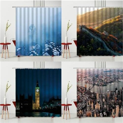 Scenery Shower Curtain Cityscape Architecture Street Highway Bathtub Decoration Photographic Background 240X180cm