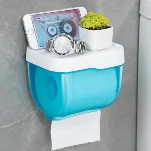 Bathroom Toilet Paper Towel Holder Wall Mount Plastic WC Toilet Paper Holder With Storage Shelf Rack Paper Storage Box