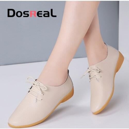 Dosreal Big Size 44 Genuine Leather Women Flats Lace-up Fashion Loafers Shoes Spring Autumn Sample Style Nurse Outdoor Shoes