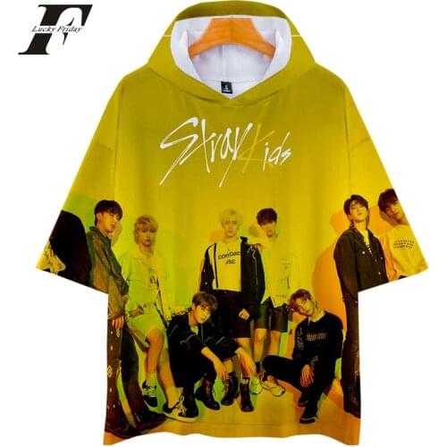 Stray Kids 3d T SHIRT women/men kpop Album Yellow Wood Hooded tshirt Harajuku tee shirt femme Short sleeve hooded Clothes 2019
