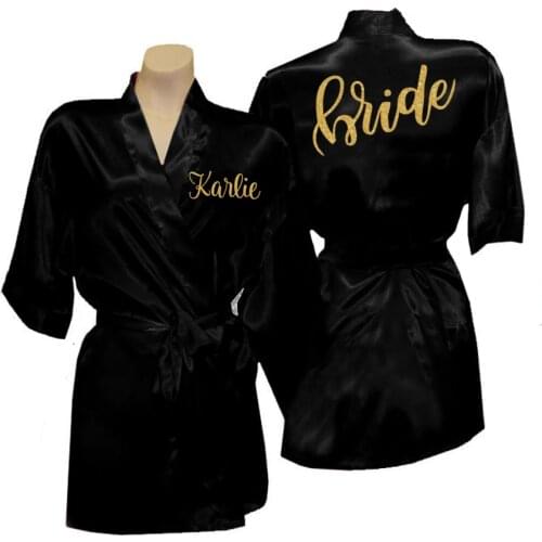 Personalized Bride Robe Gold Letter Printing Bridal Shower Wedding Party Bathrobe Two-Sided Customized Bride Bridesmaid Robes