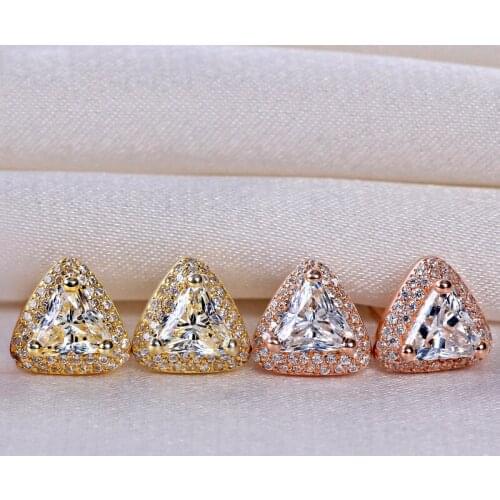 Dainty Rose Gold Silver Color Wedding Earrings Luxury Crystal Triangle Stone Earrings White Zircon Small Stud Earrings For Women
