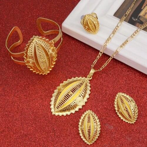 New Ethiopian Pendant Necklaces Earrings Bangle Ring Jewelry Set Habesha Jewelry Eritrean Wedding Gifts