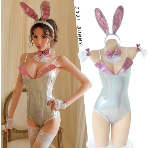 Sexy Cute Bunny Girl Glossy Material Rabbit Woman Set Comic Show Kawaii Cosplay Bunny Costume Jumpsuit