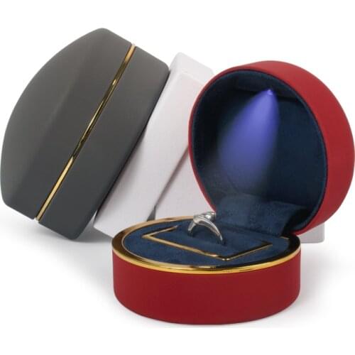 TA MINGREN new LED round high fashion jewelry box simple wedding ring pendant packaging display velvet lining gift for lover