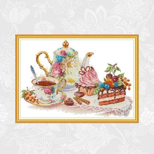 Afternoon Tea Count Cross-Stitch 11CT 14CT Print On Canvas Cross Stitch Kits Handwork Beginner Embroidery Home Decor Needlework