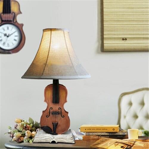 Retro Violin Table Lamps Bedroom Modern Girl Childrens Room Bedside Light Art Deco Lamps Study Table Lights E27 Home Lighting