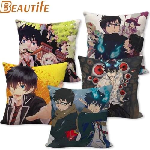 45X45cm Blue Exorcist Anime Pillow Cover Square Zipper Cotton Linen Fabric Pillow Cases Bedroom Home Decorative Boys Girls Gift