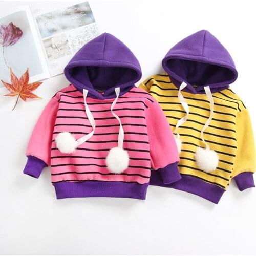 2018 new winter Girls Kids boys Hooded striped padded fleece sweater comfortable cute baby Clothes Children Clothing