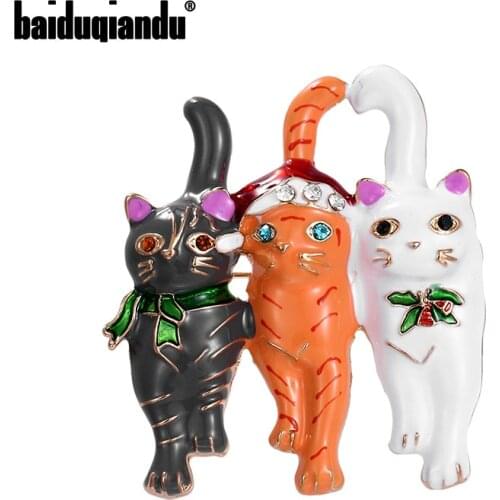 Baiduqiandu Brand New Arrival Enameled Three Cats Brooch Pins Fashion Costume Jewelry For Women Coat Clothes