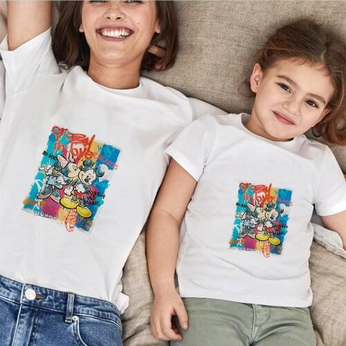 Family Matching Clothes Summer Short Sleeve Mommy And Me Baby Kids Graphic Tees Disney Cartoon Print Family Matching Outfits