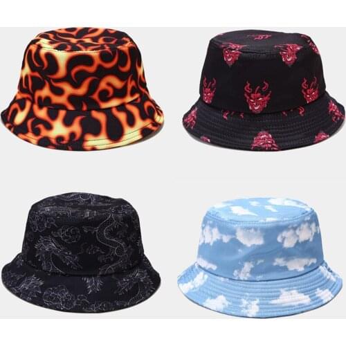 2021 Tie dye, Butterfly,Fire, Cloud, Dragon Print Fisherman Hat for Men Women Outdoor Leisure Bucket Hat Sunscreen Female Sunhat
