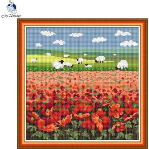 Poppy and Sheep 5D DIY Diamond Painting Cross Stitch Diamond Mosaic Embroidery Scenery Painting Round Diamond Home Decor Gift