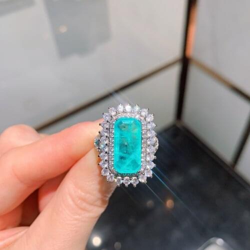 QTT Hot Rings Huge Paraiba Tourmaline Gemstone Retro Ring Lady Unique Adjustable Opening Finger Ring Beach Jewelry