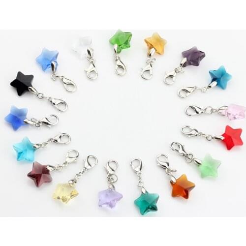 10pcs/lot Colorful Crystal Pink Stars Lobster Clasp Charms 14MM For Glass Living Memory Locket DIY Accessories Free Shipping