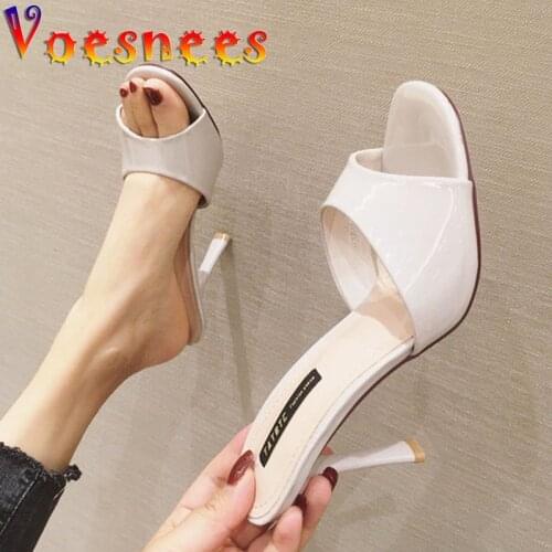 Voesnees Women Slippers 2021 New Pure Colour Square Head Fish Mouth Sandals Summer Female Home Everyday Office High-Heeled Shoes