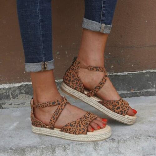 Sandals Women Platform Shoes Retro Leopard Print Thick Soles Sandalias Mujer Roma Cross Strap Womens Platform Sandals WSH3868