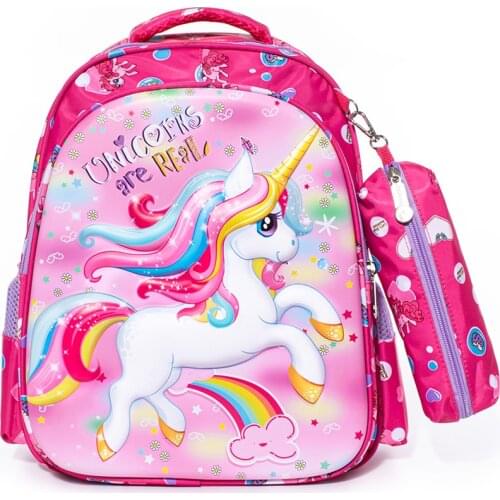 3D Unicorn Children Schoolbag Girls Boys 3D Cartoon Cars Print First Class Satchel Briescase Age 6-7-8 School Backpacks Light