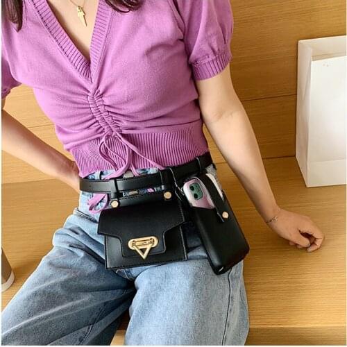 2PCS Women Waist Bag Belt Bag Female Shoulder Crossbody High Quality Leather Flap Fanny Pack Chest Bag