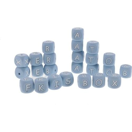Light Blue 200pcs Alphabet Silicone Letter English Baby Teether Bead BPA Free Personalized Name Teething Necklace Fitting 12mm