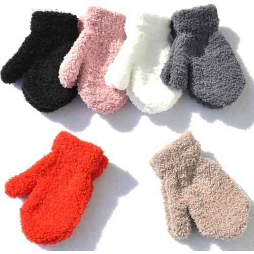 Warm Plush Thick Warm Kid Gloves Winter Plus Velvet Mittens Children Kid Coral Fleece Full Finger Gloves For 1-4Y Kids Gloves