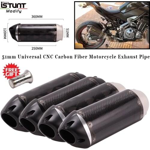51mm Universal Motorcycle Exhaust Pipe cafe racer escape moto Modified CNC Carbon Fiber Two Brothers Exhaust for CBR250 R1 R3