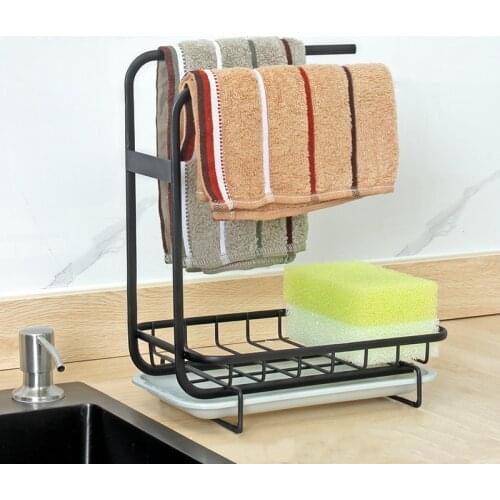 Iron Painted Kitchen Sink Drain Rack Stand Wall Mounted Rag Sponge Storage Accessories Orgainzer Tools Gadget Container Shelf