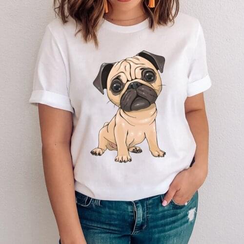 Women Lady Dog Pet Pug Cartoon Ladies Clothes Graphic Tee Tshirt Womens Female Top T Shirt Clothing T-shirt Literary Style