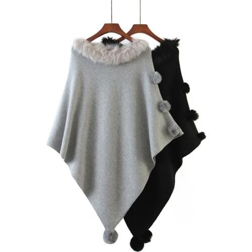 2020 Fashion Women Autumn Knitted Poncho Capes Solid Hairball Sweater Coat Girls Clothing Tassel Warm Tops Sweaters