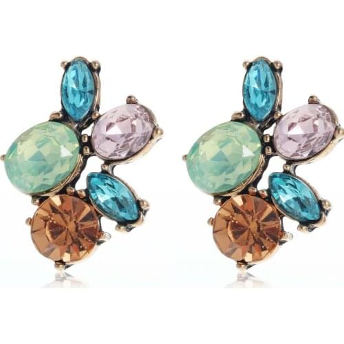 YaYi Jewelry Fashion BOHO Multicolor Glass Crystal Rhinestone Dangle Women Ancient Gold Color Wear Ear Band Long Tassel Earrings