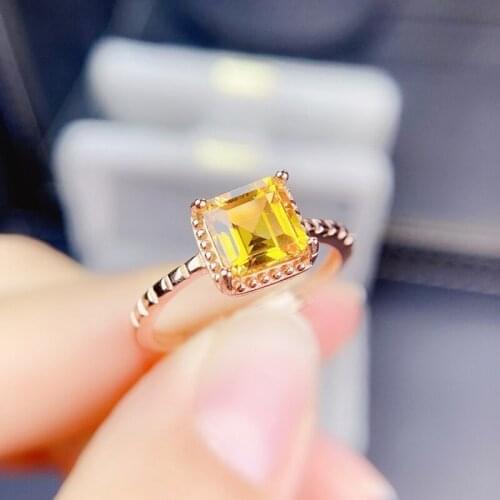 Natural real citrine square simple ring Free shipping 6*6mm 1ct gemstone 925 sterling silver Fine jewelry Women rings J215263