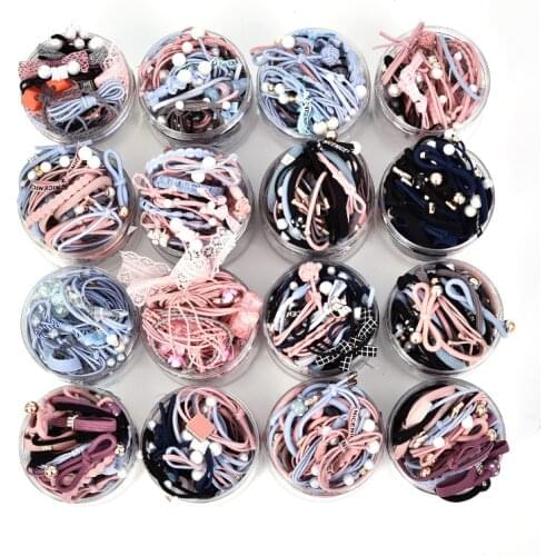 1 Box New Women Girls Sweet Knot Pearl Bow Elastic Hair Bands Ponytail Holder Rubber Bands Female Fashion Hair Accessories Set