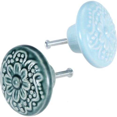 1Pc 43*25mm Flower Painted Ceramic Door Knobs Cabinet Drawer Dresser Cupboard Kitchen Furniture Decorative Pulls Handle 5 Colors