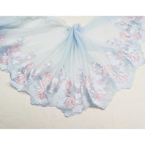 15Yards Blue Floral Lace Trims Embroidered Trim Fabric Ribbon For Clothing Accessory Dress Sewing Applique Costume