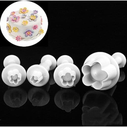 4pcs Plum Blossom Fondant Cake Decorating Mold, Printing Biscuit Cutting Mold Silicone Molds for Baking