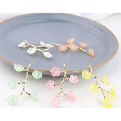 4pcs Korea New Cute Crystal beads earrings flowers cherry tree branches copper wire winding earrings DIY material accessories