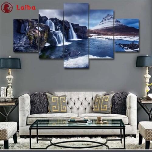 5 uds diy Diamond Painting paisaje Natural, montaña cascada diamante bordado completo cuadrado redondo perforación puzzle