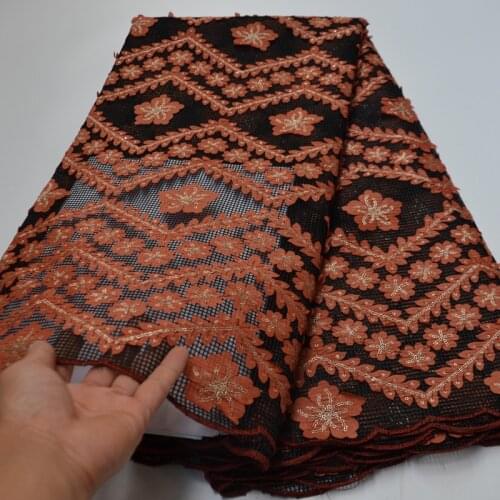 5yards/pc) newest black brown African net lace fabric with beautiful 3D flowers embroidery and sequins for party dress FLP245