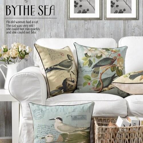 American style Rural Flora fauna Retro elegant Pillow Cover Home Decorative Pillows Linen Pillow Case Office Sofa Cushion Cover