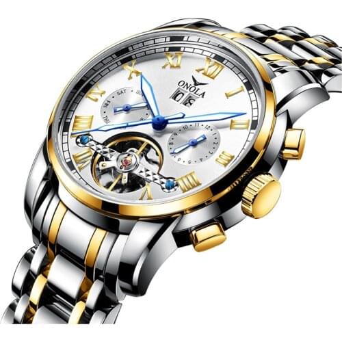 Automatic Mechanical Watch Mens Luxury Brand Business Tourbillon Hollow Multifunctional Leisure Waterproof Calendar Clock 2021