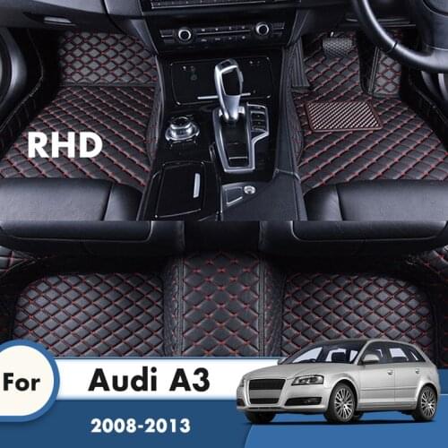 RHD Car Floor Mats For Audi A3 2013 2012 2011 2010 2009 2008 Auto Styling Interiors Accessories Custom Leather Foot Rugs Covers